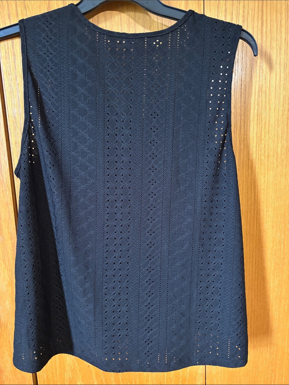 Women’s Black Eyelet Knot-Shoulder Tank with Metal Ring Detail - Picture 2 of 5